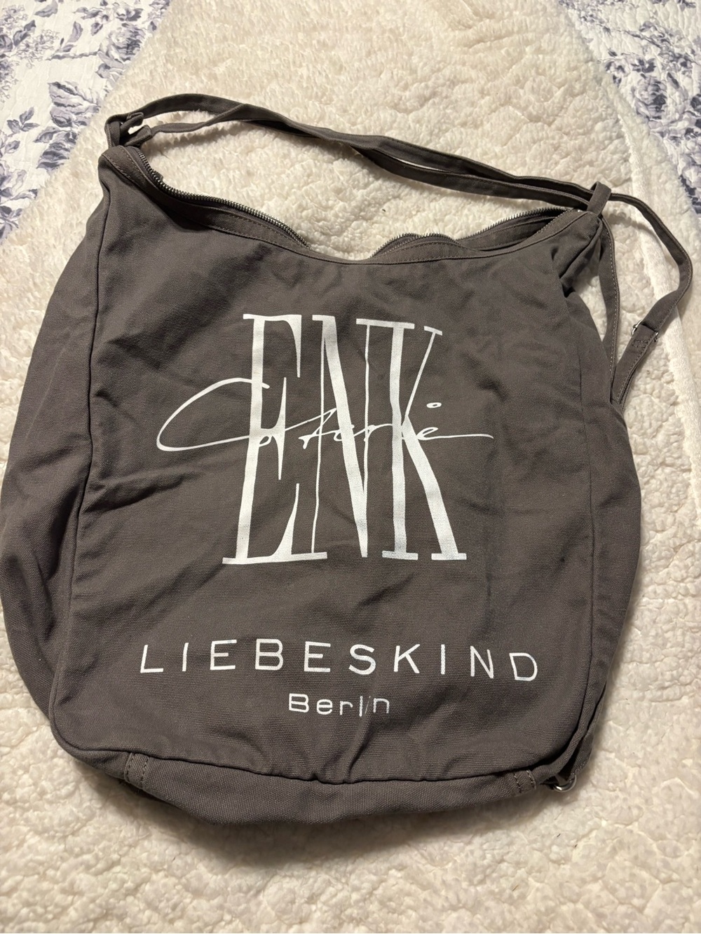 Liebeskind Canvas Logo Shoulder Bag - Charcoal with White Print
